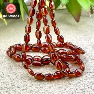 Hessonite Garnet 7-12mm Smooth Oval Shape 16 Inch Long Gemstone Beads - Total 2 Strands In The Lot - SKU:158047