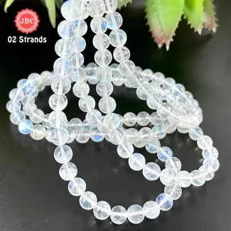 Rainbow Moonstone 6-6.5mm Smooth Round Shape 16 Inch Long Gemstone Beads - Total 2 Strands In The Lot - SKU:158054
