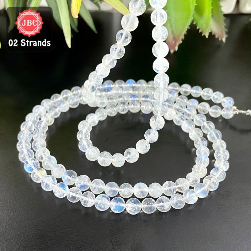 Rainbow Moonstone 6-6.5mm Smooth Round Shape 16 Inch Long Gemstone Beads - Total 2 Strands In The Lot - SKU:158053