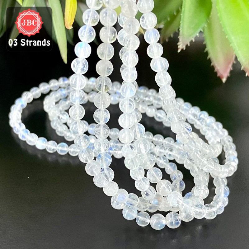 Rainbow Moonstone 4.5-5.5mm Smooth Round Shape 16 Inch Long Gemstone Beads - Total 3 Strands In The Lot - SKU:158057