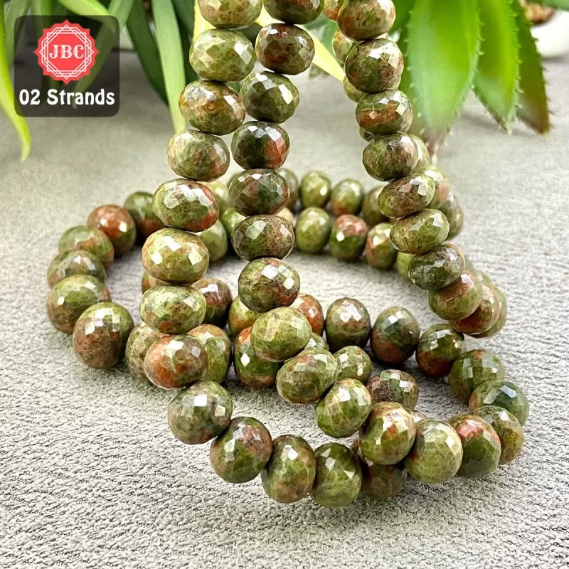 Unakite 9-12.5mm Faceted Rondelle Shape 15 Inch Long Gemstone Beads - Total 2 Strands In The Lot - SKU:158070
