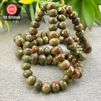 Unakite 9-13mm Faceted Rondelle Shape 15 Inch Long Gemstone Beads - Total 2 Strands In The Lot - SKU:158071