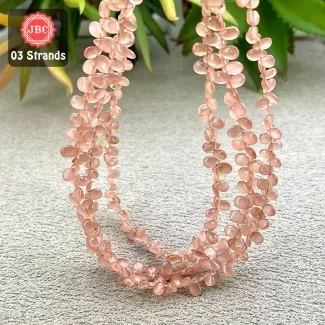 Rhodochrosite 4.5-7mm Smooth Pear Shape 8 Inch Long Gemstone Beads - Total 3 Strands In The Lot - SKU:158121