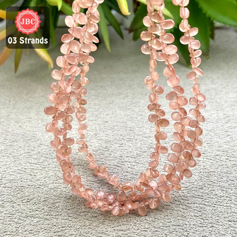 Rhodochrosite 4.5-7mm Smooth Pear Shape 8 Inch Long Gemstone Beads - Total 3 Strands In The Lot - SKU:158121