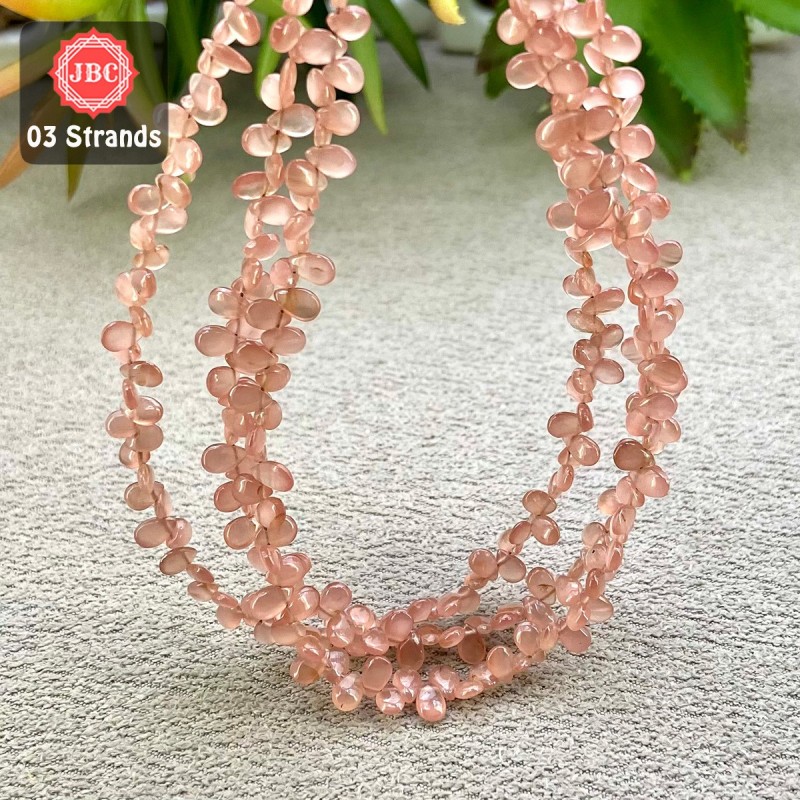Rhodochrosite 5-6mm Smooth Pear Shape 8 Inch Long Gemstone Beads - Total 3 Strands In The Lot - SKU:158122