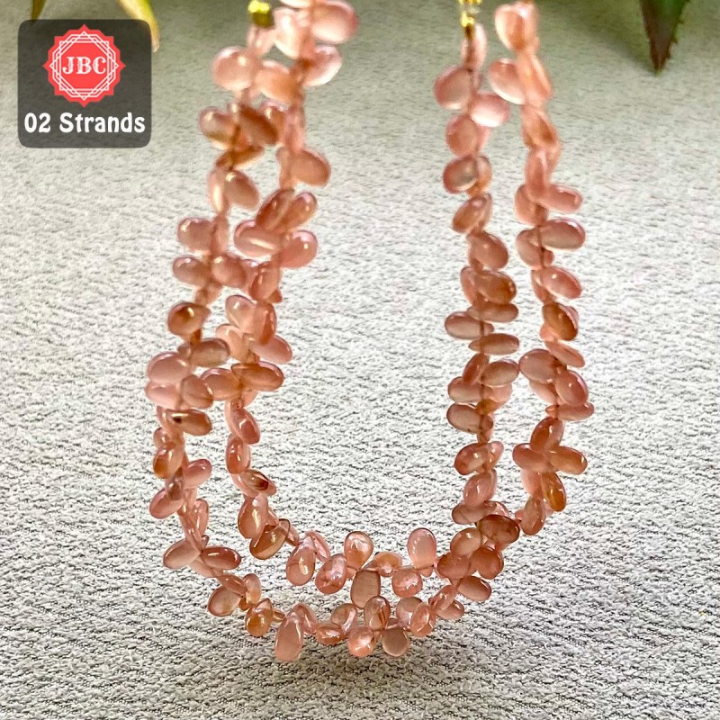 Rhodochrosite 5-7mm Smooth Pear Shape 8 Inch Long Gemstone Beads - Total 2 Strands In The Lot - SKU:158117