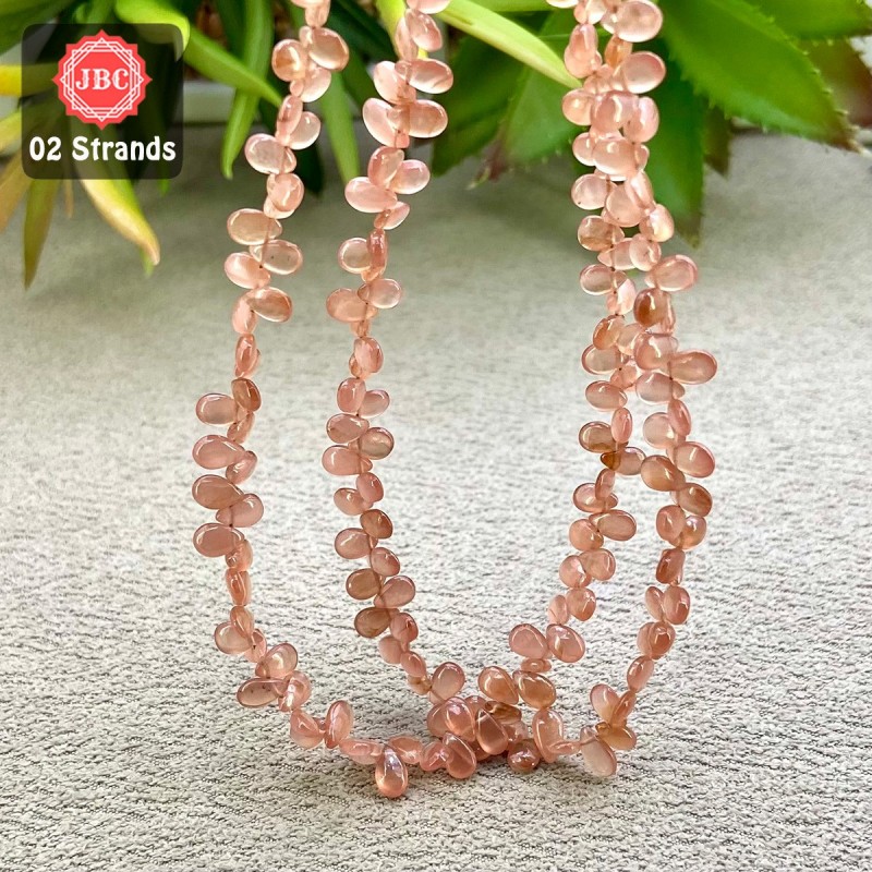 Rhodochrosite 5-6.5mm Smooth Pear Shape 8 Inch Long Gemstone Beads - Total 2 Strands In The Lot - SKU:158118