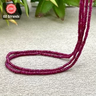 Ruby 2.5-3mm Faceted Rondelle Shape 16 Inch Long Gemstone Beads - Total 2 Strands In The Lot - SKU:158138