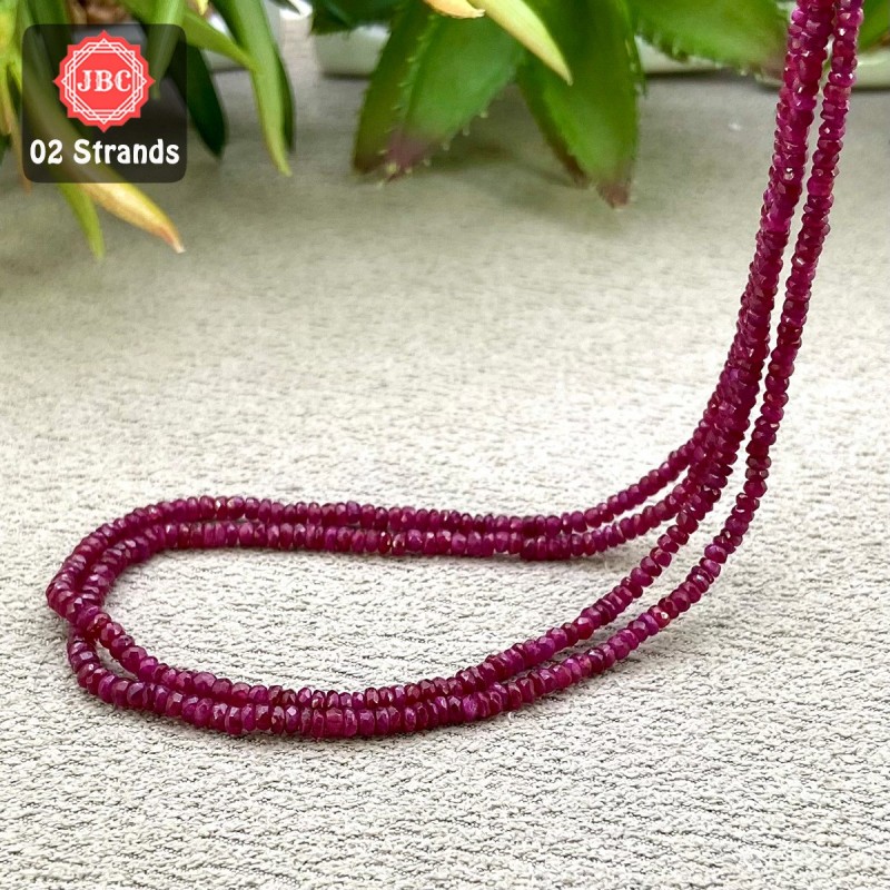 Ruby 2.5-3mm Faceted Rondelle Shape 16 Inch Long Gemstone Beads - Total 2 Strands In The Lot - SKU:158142