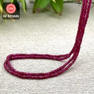 Ruby 2.5-3mm Faceted Rondelle Shape 16 Inch Long Gemstone Beads - Total 2 Strands In The Lot - SKU:158143