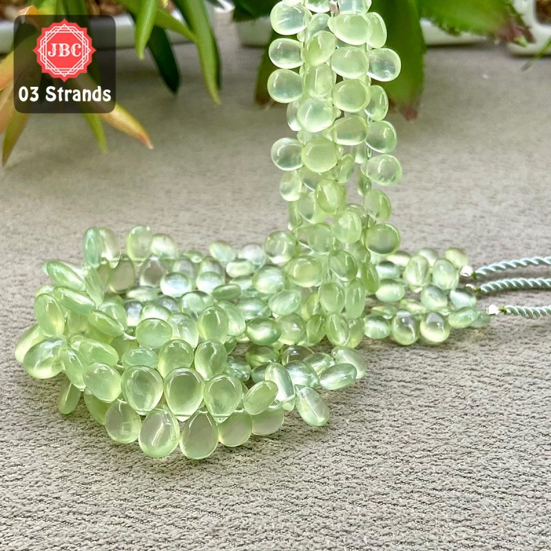 Prehnite 6.5-9mm Smooth Pear Shape 9 Inch Long Gemstone Beads - Total 3 Strands In The Lot - SKU:158148