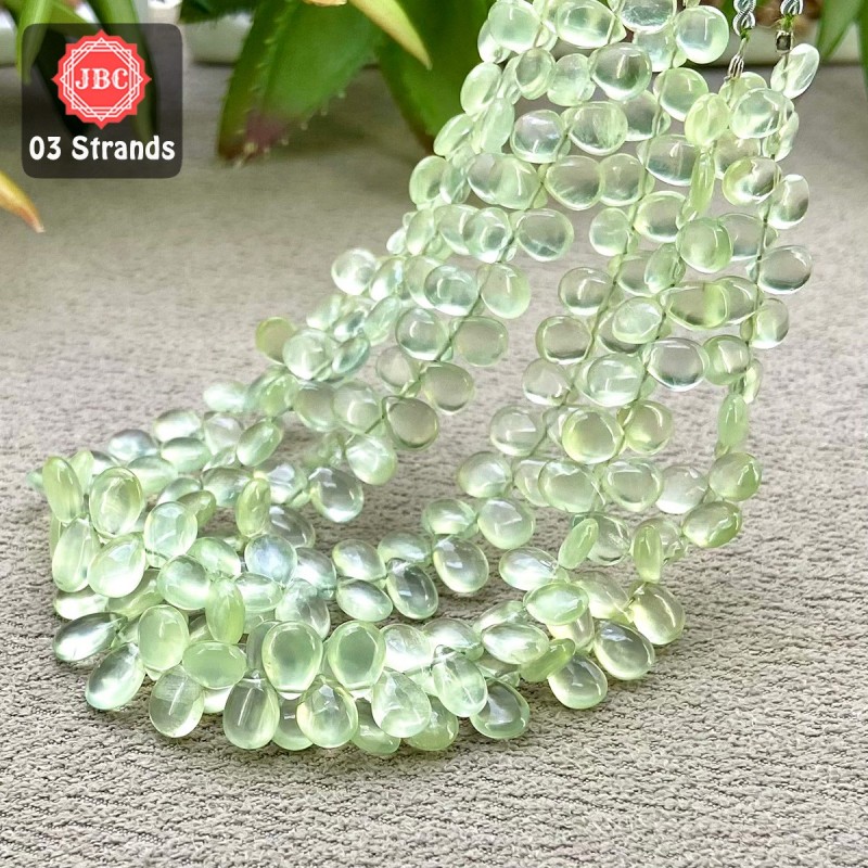 Prehnite 7-8.5mm Smooth Pear Shape 9 Inch Long Gemstone Beads - Total 3 Strands In The Lot - SKU:158147